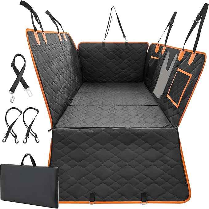 Dog Car Seat Cover for Back Seat - Back Seat Extender for Dogs with Hard Bottom Holds 400 lbs, Waterproof Car Seat Protector for Dogs with Mesh Window, Dog Hammock for Car, SUV, Truck