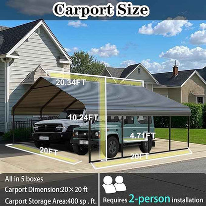 20x20 FT Carport Heavy Duty -Metal Carports for 2 Car All Weather,Garage Kit with Reinforced Frame, Steel Car Canopy Shelter for Outdoor Vehicle Protection