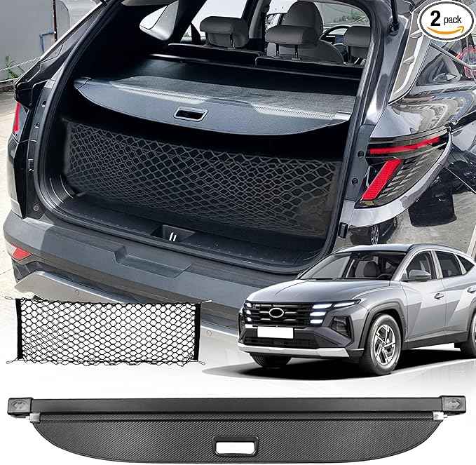 Cargo Cover for Hyundai Tucson 2026 2025 Accessories 2024-2022(Carbon Fiber Texture),Retractable Trunk Cover Organizer Security Shielding Shade Tonneau Cover for Hyundai Tucson Accessories
