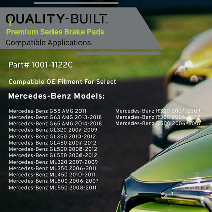 Premium Ceramic Rear Brake Pads (1001-1122C) Compatible with 2006-2018 Mercedes-Benz (G55 AMG/G63 AMG/G65 AMG/GL320/GL350/GL450/GL500/GL550/ML320/ML350/ML450/ML500/ML550/R320/R350/R500)