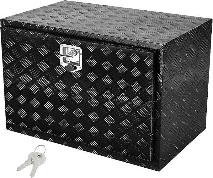 VEVOR Underbody Truck Box, 48"×17"×18" Pickup Storage Box, Heavy Duty Aluminum Diamond Plate Tool Box with Lock and Keys, Waterproof Trailer Storage Box with T-Handle Latch for Truck, Van, Trailer