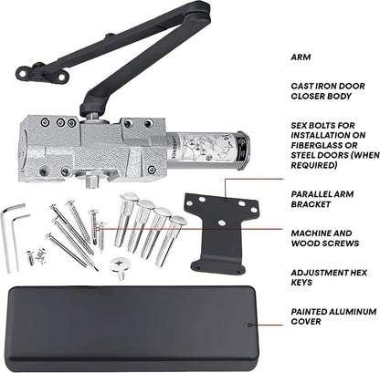 Lawrence Extra Heavy Duty Door Closer Commercial Grade 1 - Adjustable 6-Speed Delayed-Action Door Control with 3 Pistons – Flexible Installation with Included Hardware - Embassy Series LH8016
