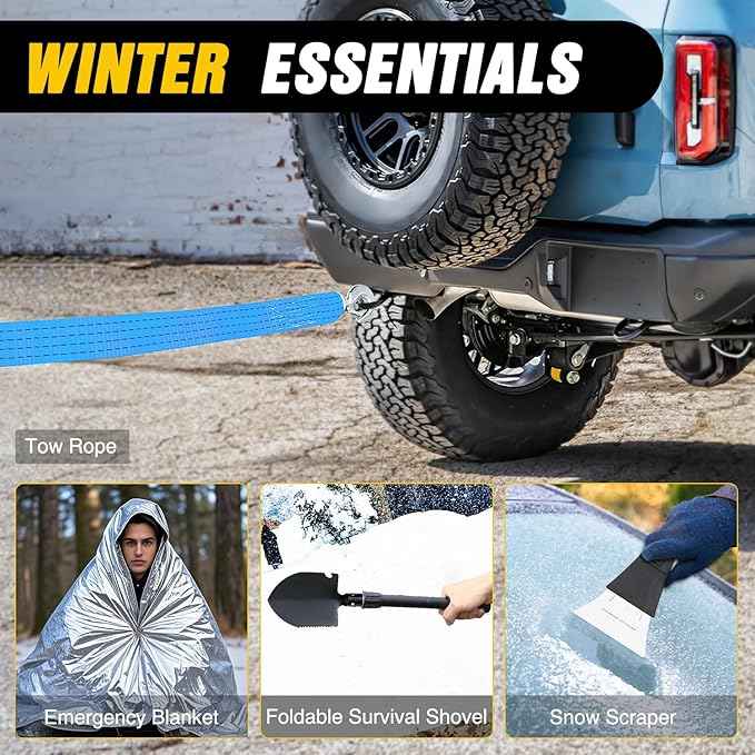 Nilight Car Emergency Kit with Jumper Cable Air Compressor Tire Repair Essential Tools First Aid Alligator Connector Electrical Kit for Travel Camping Outdoor Cars Truck SUV RV