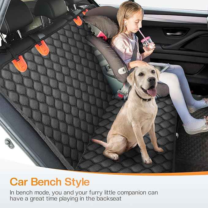 Dog Car Seat Cover for Back Seat, XL Heavy Dog Seat Cover, 100% Waterproof Scratch Proof Nonslip Dog Hammock for Car, Pet Back Seat Covers for Cars