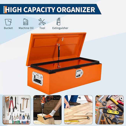 Steel Truck Bed Tool Box, Heavy Duty Waterproof Metal Toolbox Organizer with Lock and Key, Trailer Tool Box for Truck, Pickup, RV, Trailer