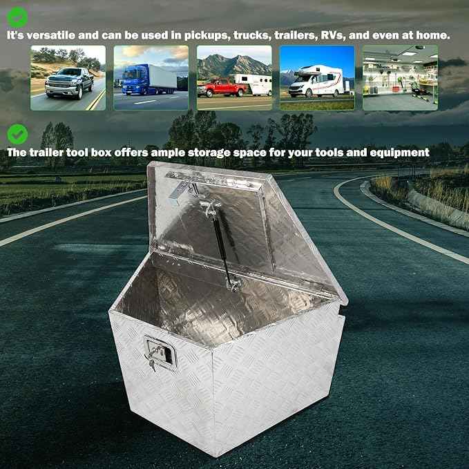 SCITOO 33 Inch Aluminum Diamond Plate Truck Bed Tool Box,Heavy Duty Crossover Storage for Most Full Size Pickups,Lockable Weatherproof Chest,Fits 33" Truck Beds,Easy Access to Load and Unload