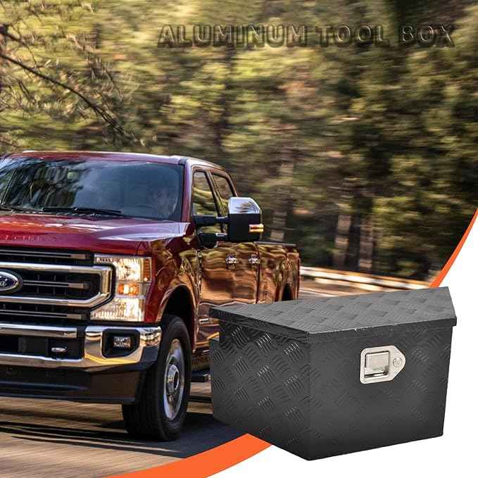 26 Inch Aluminum Trailer Tongue Tool Box 5 Bar Tread Wide Utility ToolBox for Pick Up Truck RV Storage Organizer Tool Box with Lock and Keys - 26"X13.3"X12" Black