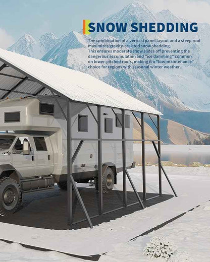 Garvee 20x20 ft Metal Carport Kit, 120° Steep-Pitch Vertical Roof for Snow Shedding, 173" High-Clearance RV & Tractor Shelter, Heavy-Duty 2 Cars Car Port with Reinforced Frame
