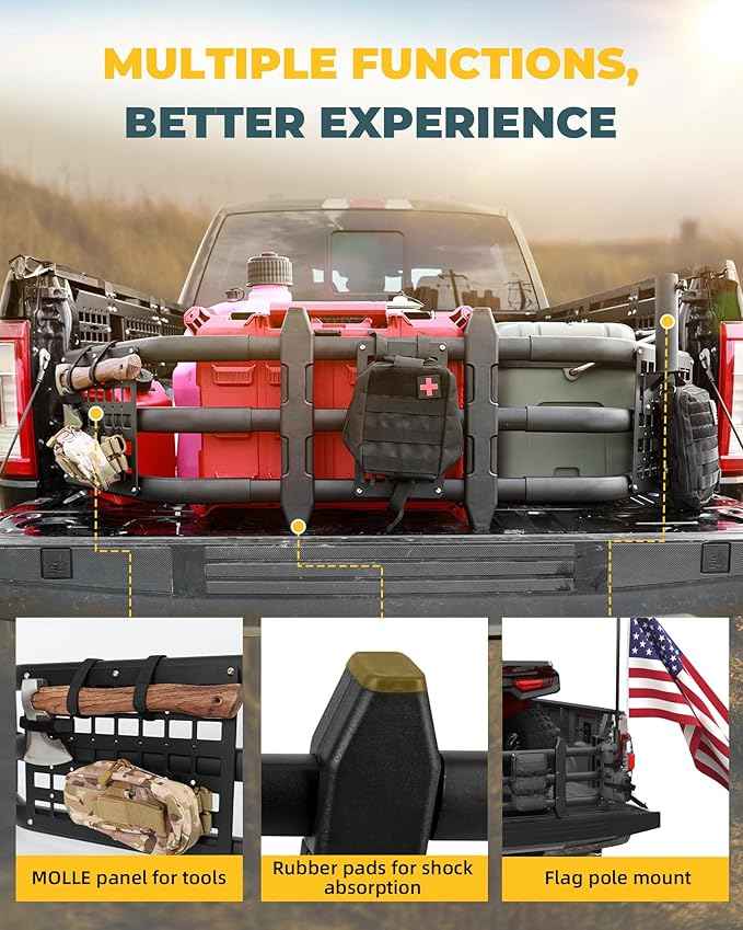 Truck Bed Extender Fit for Toyota Tacoma 2016-2026, Upgraded Tailgate Extender with MOLLE Panel and Flag Pole Mount