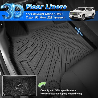 Floor Mats for Chevy Tahoe/GMC Yukon 7 Seats Bucket Seat (Not for Yukon XL) 2021-2025 2026, All Weather Cargo Liner for Tahoe Accessories, Heavy Duty Car Mats, Car Accessories