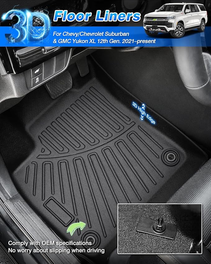 Cartist Floor Mats & Cargo Liner Custom Fit for 2021-2025 2026 Chevy/Chevrolet Suburban & GMC Yukon XL 8 Seat Accessories All Weather Cargo Liners Carpet (2nd Row Bench Seats)