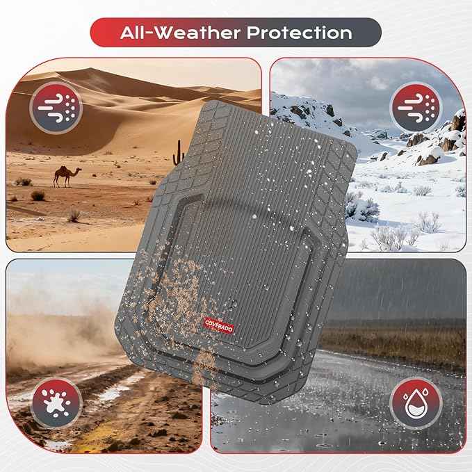 Coverado Heavy Duty Car Floor Mats, Deep Dish Car Mats Full Sets, Durable Waterproof Floor Mats, Trim to Fit Automotive Mats, Universal Car Accessories for Cars SUV Trucks Sedans Vans, Gray, 3pcs