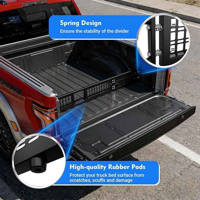 60"-70" Adjustable Truck Bed Divider for Full Size Truck, Cargo Divider for Pickup Truck Bed, MOLLE Panel, Fits Ford F150 Chevy Silverado Gmc Sierra Toyota Jeep Powder Coated Carbon Steel No Drilling