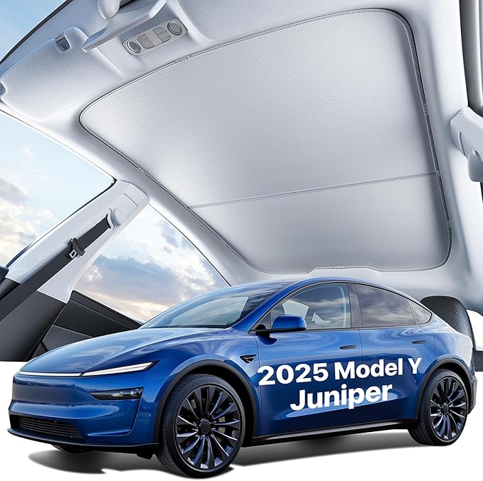 Tesla New Model Y Juniper & Performance Roof Sunshade (2025–2026) Double-Layer Heat Block Sunroof Shade Ice-Cooling Reflective Fabric 99% UV Protection Foldable Tesla New Model Y Accessories