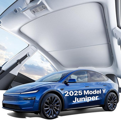 Tesla New Model Y Juniper & Performance Roof Sunshade (2025–2026) Double-Layer Heat Block Sunroof Shade Ice-Cooling Reflective Fabric 99% UV Protection Foldable Tesla New Model Y Accessories