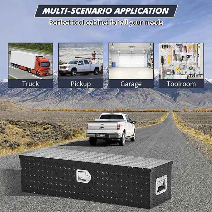 Garvee 35 x 15 x 14 in Aluminum Truck Bed Toolbox with Sliding Shelf, Heavy Duty Aluminum Tool Box with Side Handle and Lock Keys, Truck Bed Storage Organizer for Pick Up Truck Rv Trailer, Black