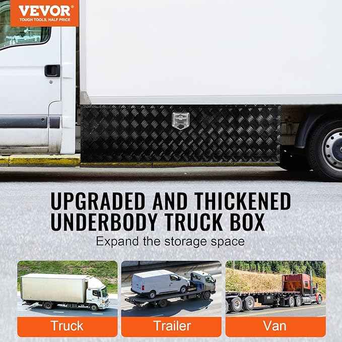 VEVOR Underbody Truck Box, 60" x 17" x 18" Pickup Storage Box, Heavy Duty Aluminum Diamond Plate Tool Box with Lock and Keys, Waterproof Trailer Storage Box with T-Handle Latch for Truck, Van, Trailer