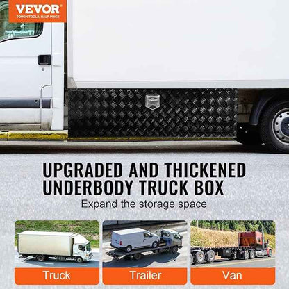 VEVOR Underbody Truck Box, 60" x 17" x 18" Pickup Storage Box, Heavy Duty Aluminum Diamond Plate Tool Box with Lock and Keys, Waterproof Trailer Storage Box with T-Handle Latch for Truck, Van, Trailer