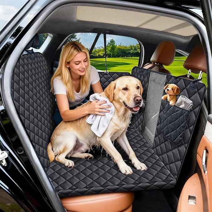 Back Seat Extender for Dogs, Hard Bottom Dog Car Seat Cover for Back Seat Support 420lbs Waterproof Back Seat Pet Cover for Dogs Scratchproof Large Dog Hammock Bed for Cars SUV and Truck