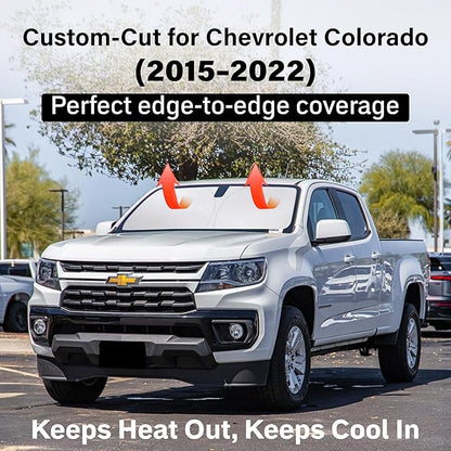 EcoNour Windshield Sun Shade Compatible for Chevrolet Colorado 2015– 2022 Front Window Sunshade Foldable Sun Visor UV & Heat Blocking Protection