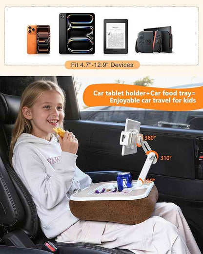 Car Desk for Laptop with Mouse Pad, Car Tablet Holder Back Seat for Kids, Car Tray Table for Front Seat Passenger, Portable Soft Pillow Stand for Vehicle Bed Sofa - Wood Grain