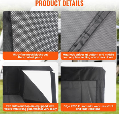 65''H x 65''W Van Bug Screen Universal Size Rear Door Window Covers with Magnetic Closure Car Window Screens for Camping Fits Standard Roof Mercedes Sprinter Ford Transit and RAM Promaster