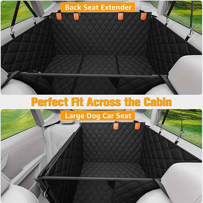 PETICON Convertible Back Seat Extender for Dogs, Dog Car Seat Cover Hard Bottom Holds 400 lbs, Waterproof Dog Hammock Backseat Protector with Mesh Window for Cars, Trucks and SUVs