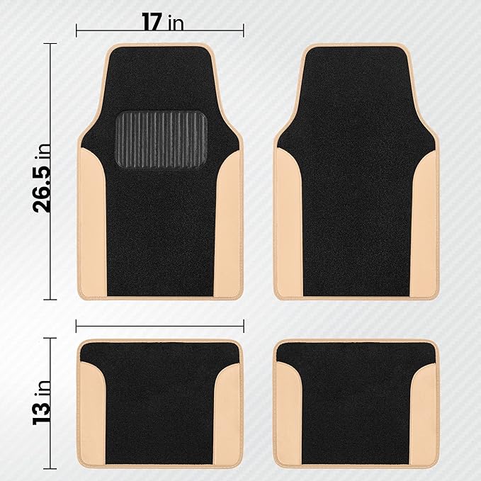 BDK PolyPro Beige Car Seat Covers Full Set with 4-Piece Car Floor Mats - Two-Tone Seat Covers for Cars with Carpet, Interior Covers for Auto Truck Van SUV