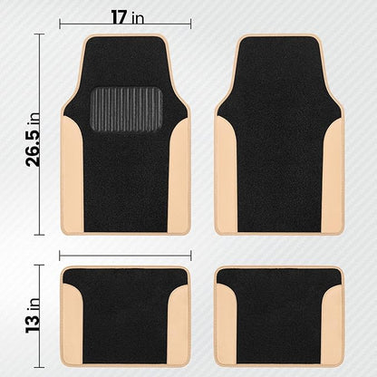 BDK PolyPro Beige Car Seat Covers Full Set with 4-Piece Car Floor Mats - Two-Tone Seat Covers for Cars with Carpet, Interior Covers for Auto Truck Van SUV