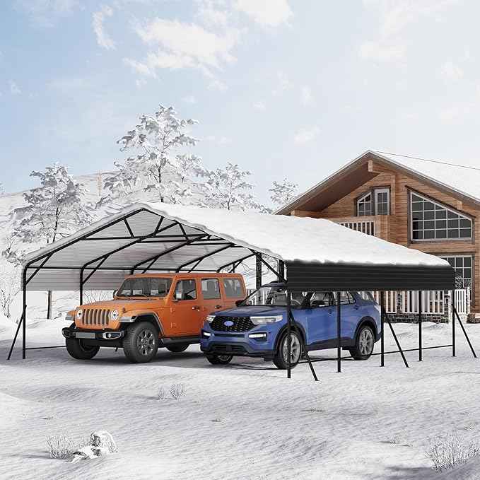 20x20x9FT Metal Car Port, Oversized Metal Garage with Steel Frame, Heavy Duty Carports for Car, Boats, Tractor