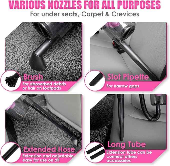 Viewsun 17pcs Car Cleaning Kit, Pink Car Interior Detailing Kit with High Power Handheld Vacuum, Detailing Brush Set, Windshield Cleaner, Cleaning Gel, Complete Auto Accessories for Women Gift