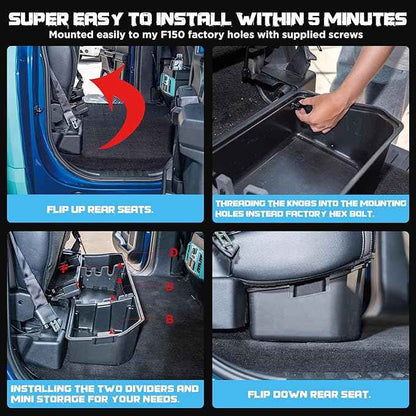 Underseat Storage Compatible with Ford F150(2015-2026)&Super Duty(2017-2026) SuperCrew/Crew Cab, Upgraded Rear Under Seat Organizer Cargo Box for F-150 F250 F350 F450 F550