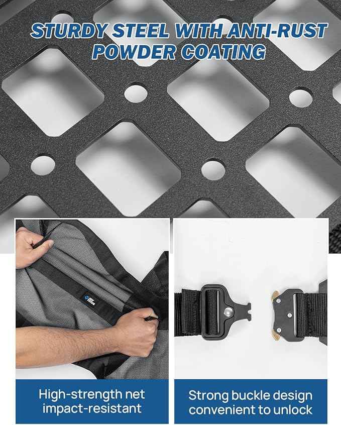 JOYTUTUS Truck Bed Divider Compatible with Cybertruck 2025 2024 2023 Cargo Divider Organizer Steel Molle Panels with Cargo Divider Net Cybertruck Accessories