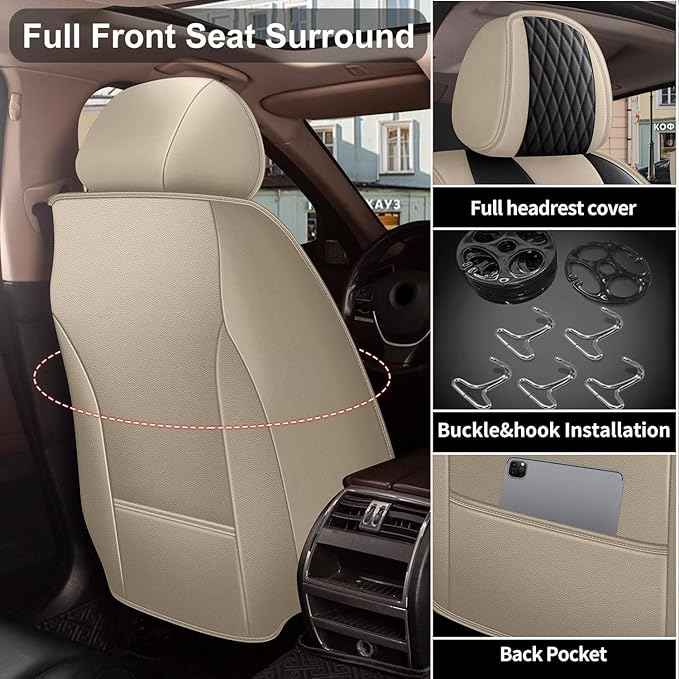 Car Seat Covers Fit for Hyundai Palisade 2020-2025 2026: Front Seats Covers Auto Interior Accessories, Faux Leather Waterproof Seat Cushions Vehical Cover (Beige&Black)