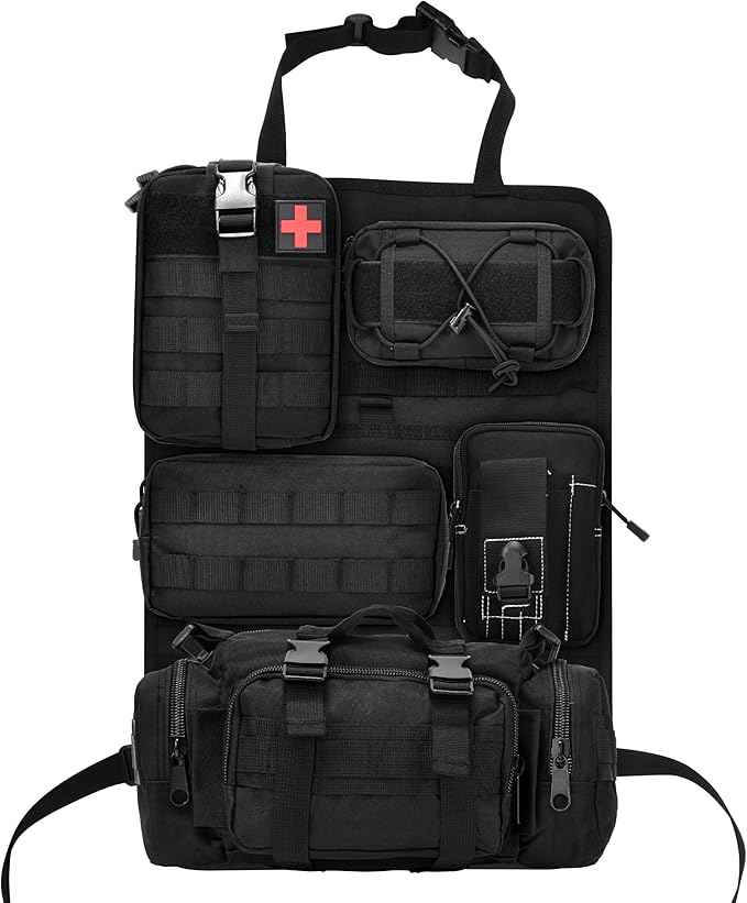 Tactical Car Seat Back Organizer,Back Seat Organizer with 5 Detachable Molle Pouches,Molle Panel Organizer Fits for Vehicel Such as Jeep,Truck,SUV, Car