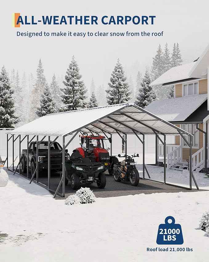 GarveeLife 20'x30'x12' Metal Carport for Multiple Vehicles, Heavy Duty Car Ports, Vertical Roof Design, All-Weather Use, for Full-Size Pickup Trucks, Boats, and Tractors