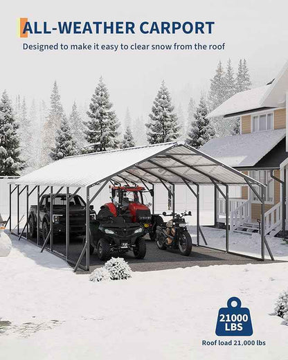 GarveeLife 20'x30'x12' Metal Carport for Multiple Vehicles, Heavy Duty Car Ports, Vertical Roof Design, All-Weather Use, for Full-Size Pickup Trucks, Boats, and Tractors