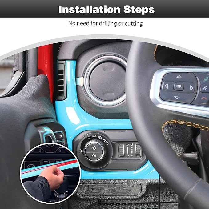 CheroCar for JL Center Console Headlight Air Conditioning Control Panel & Co-Pilot Handle Panel Interior Accessories fit for Jeep Wrangler JL JLU 2024+,Light Blue