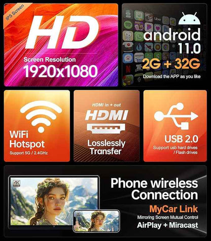 15.6 inch 4K Android Portable Car TV Headrest Monitor Tablet for Cars Back seat, Support Phone Wireless mirroring Touch Screen,with WiFi/Bluetooth/HDMI/USB/FM/Multimedia Video Player