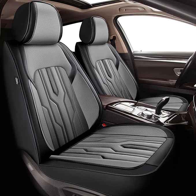 YORKENIC Fit for Ford Edge Seat Covers Front Set 2007-2024 2025 2026: Breathable Leather Car Seat Covers Compatible Airbag (2 Front Set, Black & Grey)