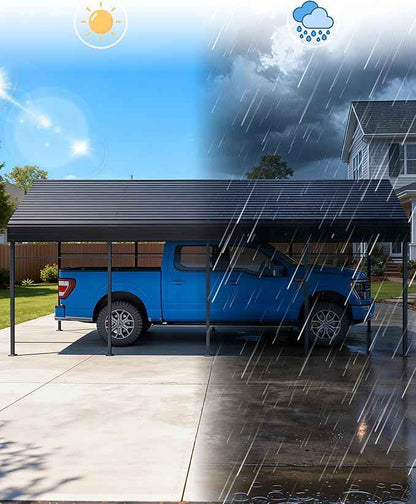 Patiowell 12'x20' Metal Carport, Heavy Duty Carport Canopy with Reinforced Frame and Galvanized Steel Roof, All-Weather Outdoor Car Shelter for Car, Truck, Boat and Tractor, Black