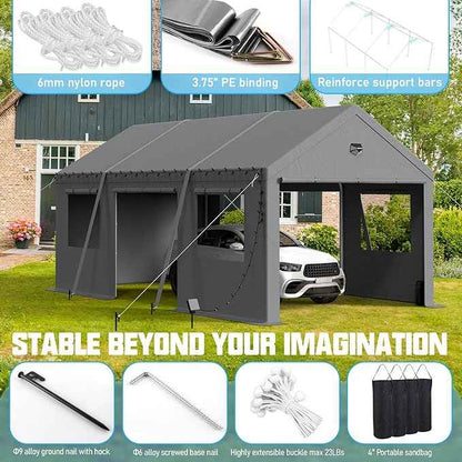 Carports Canopy Heavy Duty, Portable Garage with Sidewalls (12x20, Side Doors)