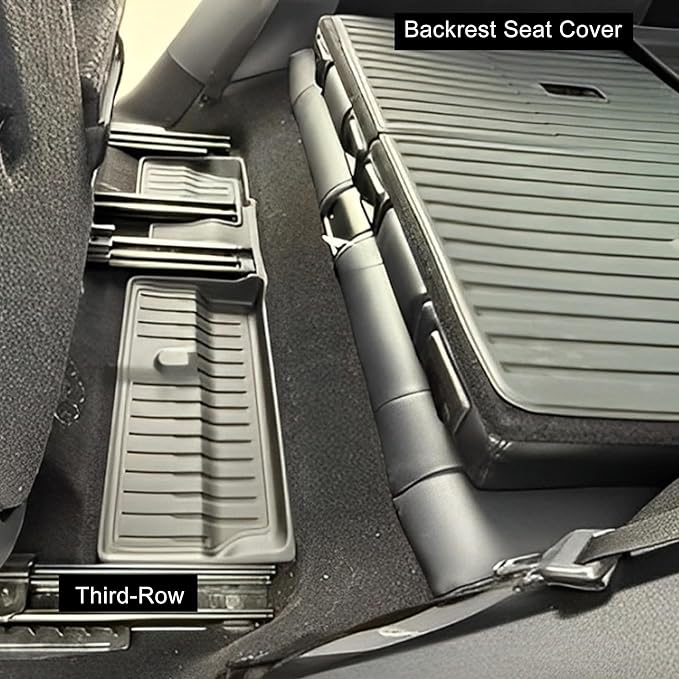 OEDRO Floor Mats Trunk Mat with Backrest Mat for Tesla Model Y 7-Seater 2025-2020 (Not Fit Model Y Junipers), Custom Fit All Weather TPE Automotive Trunk Mats Accessories for Model Y 9 Pcs Mats Set