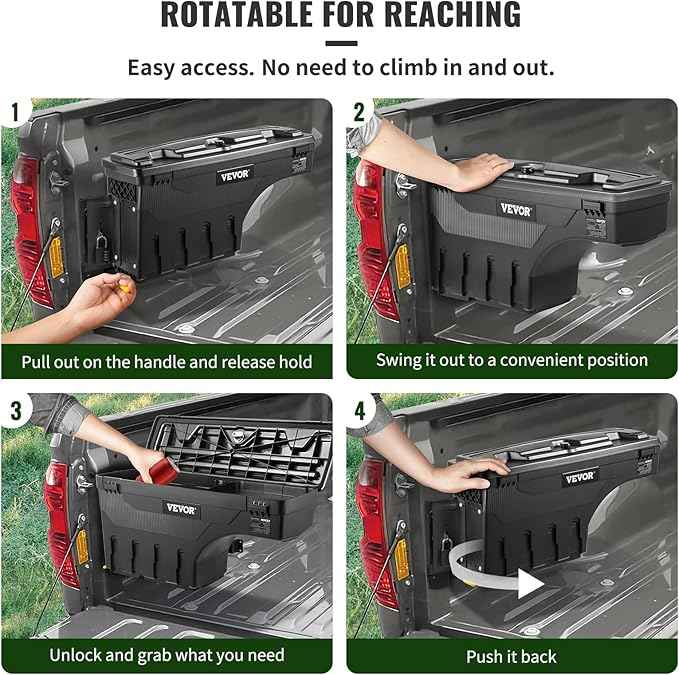 VEVOR Truck Bed Storage Box, Lockable Lid, Waterproof ABS Wheel Well Tool Box 6.6 Gal/20 L with Password Padlock, Compatible with Tundra 2007-2021, Driver Side, Black