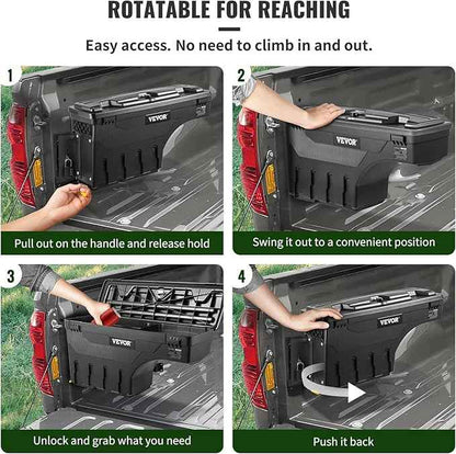 VEVOR Truck Bed Storage Box, Lockable Lid, Waterproof ABS Wheel Well Tool Box 6.6 Gal/20 L with Password Padlock, Compatible with Tundra 2007-2021, Driver Side, Black