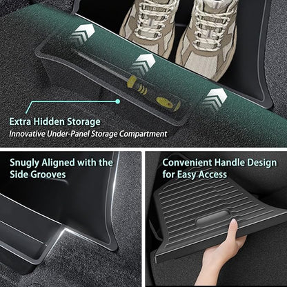 Trunk Storage Bins Trunk Organizer Designed for 2025 2026 Tesla Model Y Juniper 5-Seater, 2PCS Large-Capacity Rear Side Storage Boxes with Under-Panel Compartment for Model Y Juniper Accessories