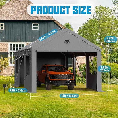 Carports Canopy Heavy Duty, Portable Garage with Sidewalls (12x20, Side Doors)