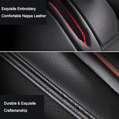 Amooca Car Seat Covers Full Set Automotive Seat Protection Fit for Most Cars SUVs Front & Back Seats Waterproof Nappa Leather Car Seat Cushion Protector Black & Red