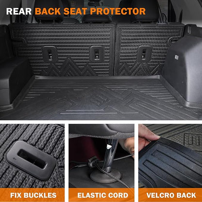 KUST Floor Mats Set for 2022-2026 Jeep Grand Cherokee 5 Seats (Include 4XE, Not for WK & L), Cargo Trunk Liner with Backrest Mat All Weather Car Mats Accessories TPE Rubber Raised Edge