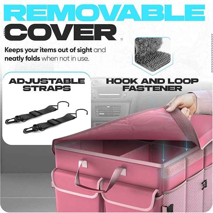 FORTEM Trunk Organizer with Cooler For SUV Car Trunk, Foldable Storage, Car Accessories for Women Men, Collapsible Bag, Perfect Christmas Gifts, 600D Oxford, Non Slip Bottom, Straps, Soft Cover (105L)